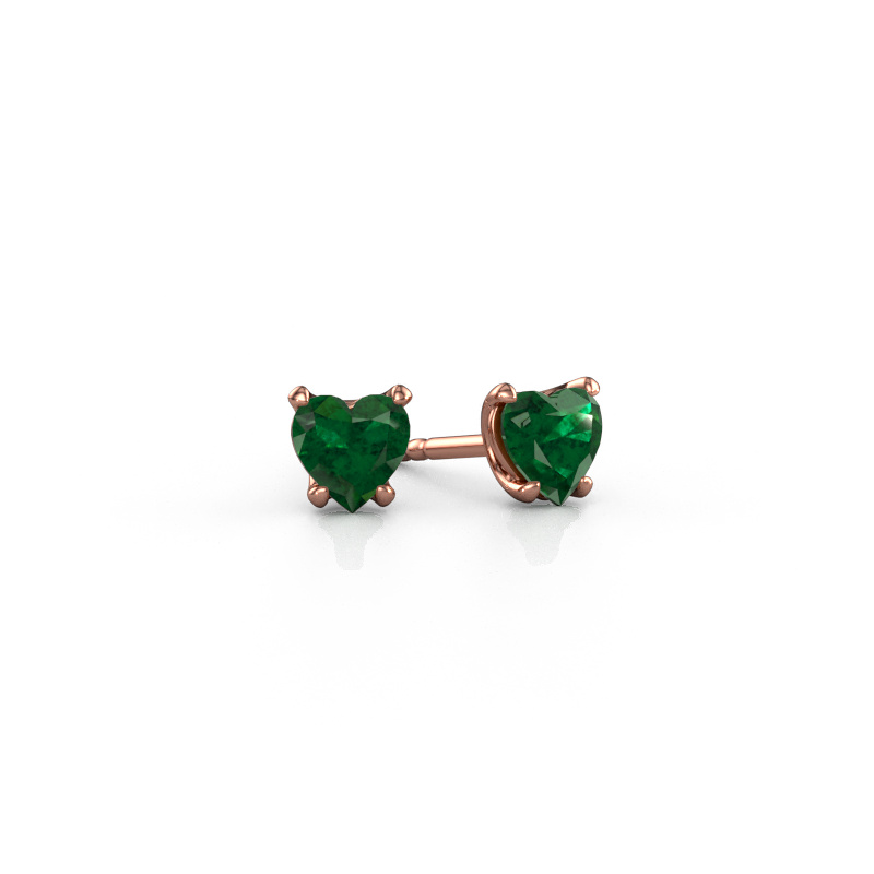 Image de Boucles d'oreilles Sam Heart 585 or rose Emeraude 5 mm