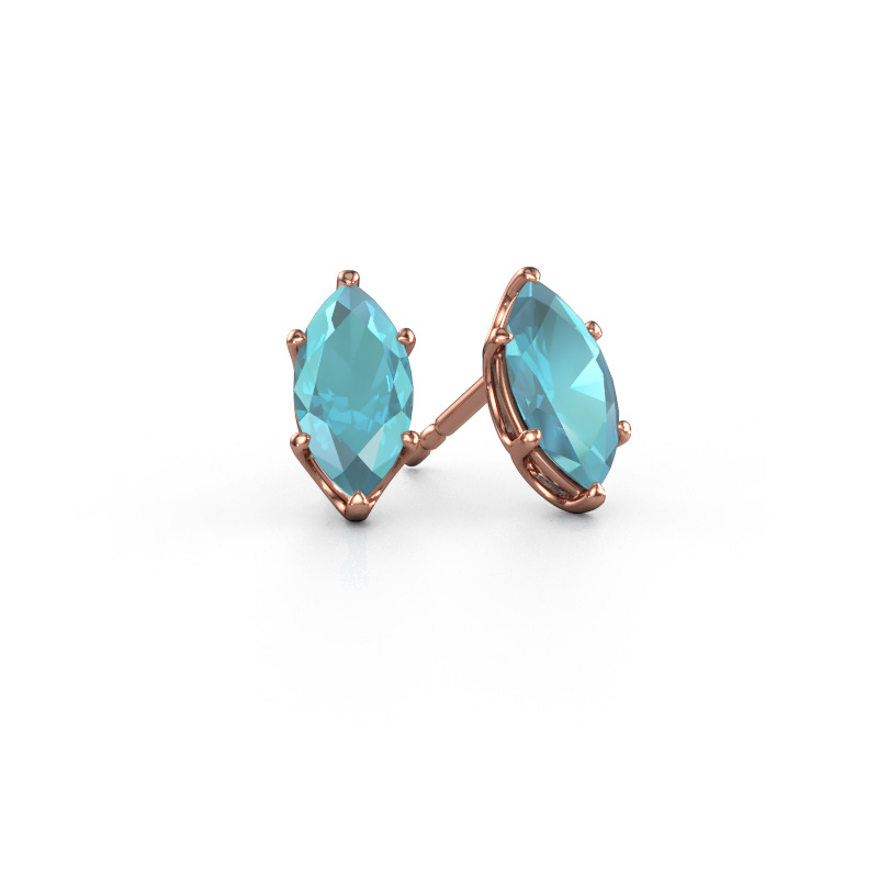 Image de Clous d'oreilles Sam MRQ 585 or rose Topaze bleue 10x5 mm