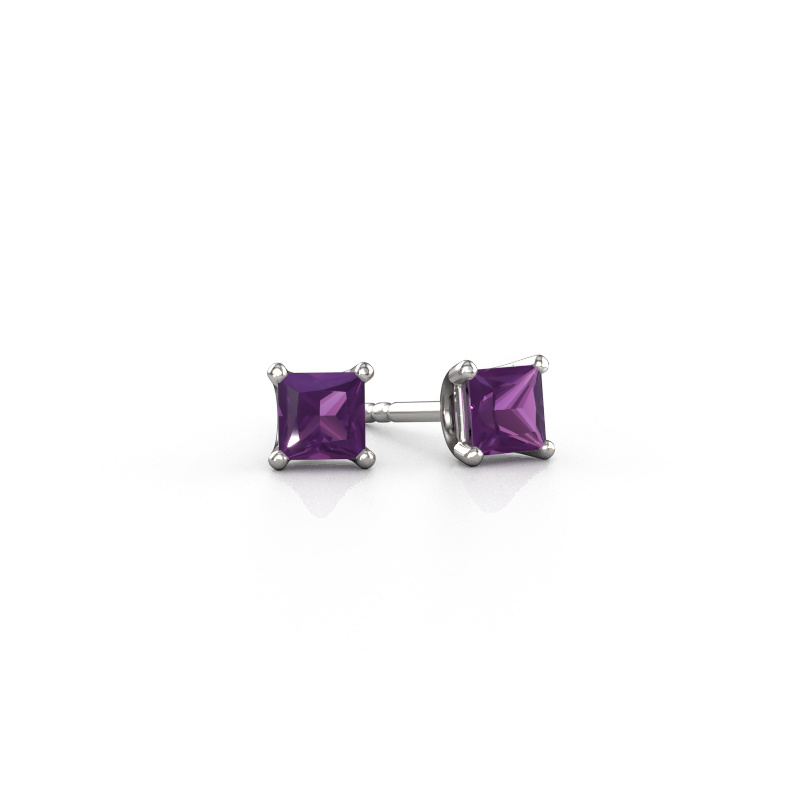 Image of Stud earrings Sam SQR 585 white gold Amethyst 4 mm
