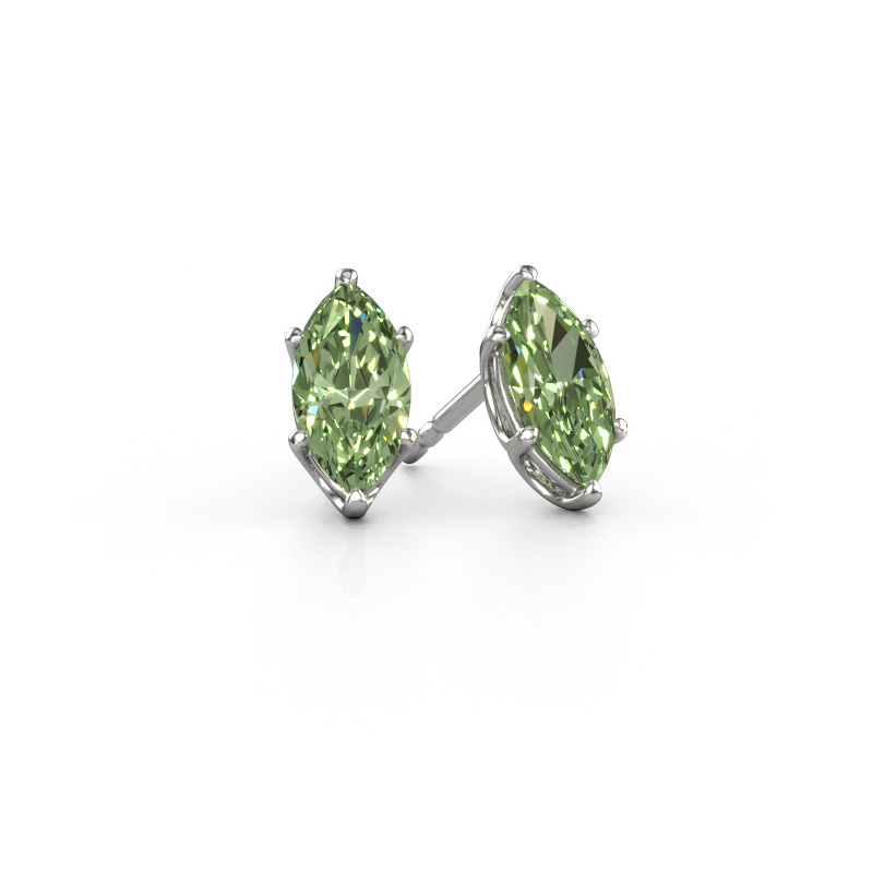 Image of Stud earrings Sam MRQ 950 platinum Green lab grown diamond 10x5 mm