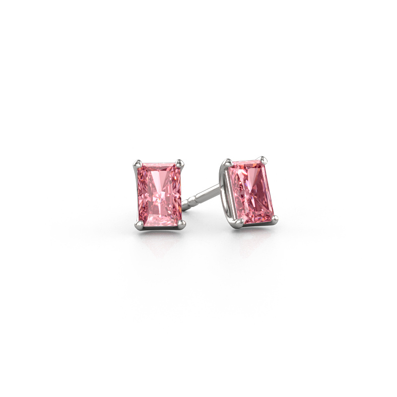Image of Stud earrings Sam RAD 585 white gold Pink lab grown diamond 6x4 mm