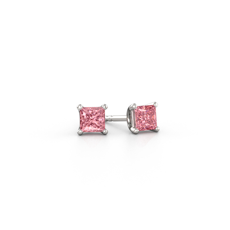 Afbeelding van Oorstekers Sam SQR 585 witgoud Roze lab grown diamant 4 mm