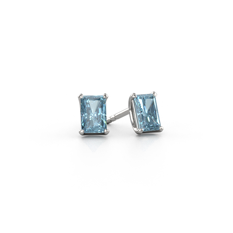 Image de Clous d'oreilles Sam RAD 585 or blanc Diamant synthétique bleu 6x4 mm