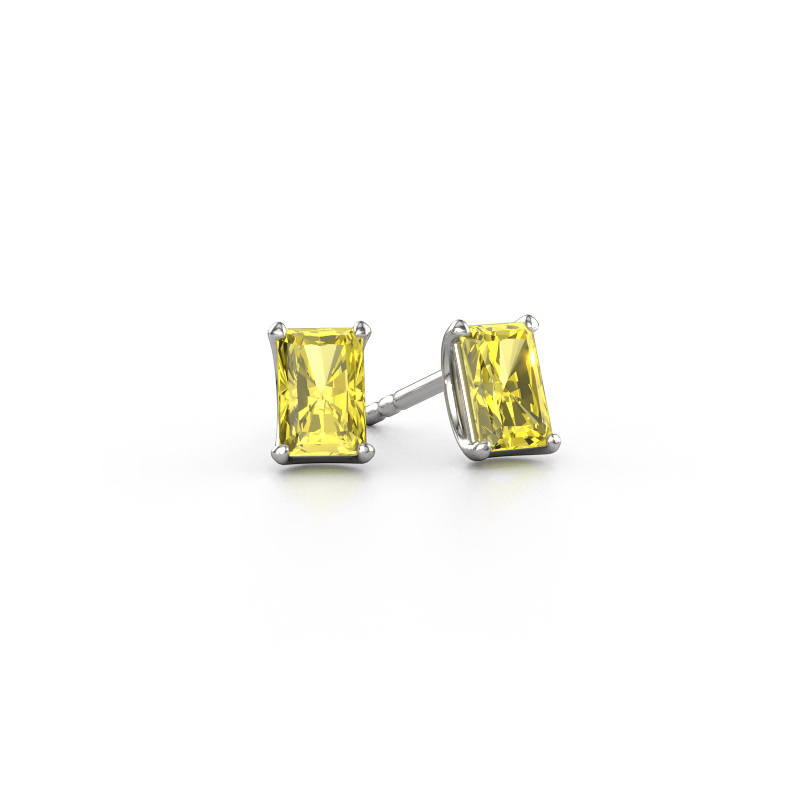 Image of Stud earrings Sam RAD 585 white gold Yellow lab grown diamond 6x4 mm