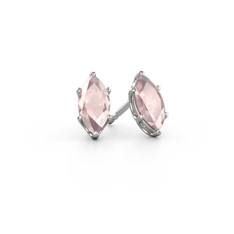 Image of Stud earrings Sam MRQ 585 white gold Morganite champagne 10x5 mm