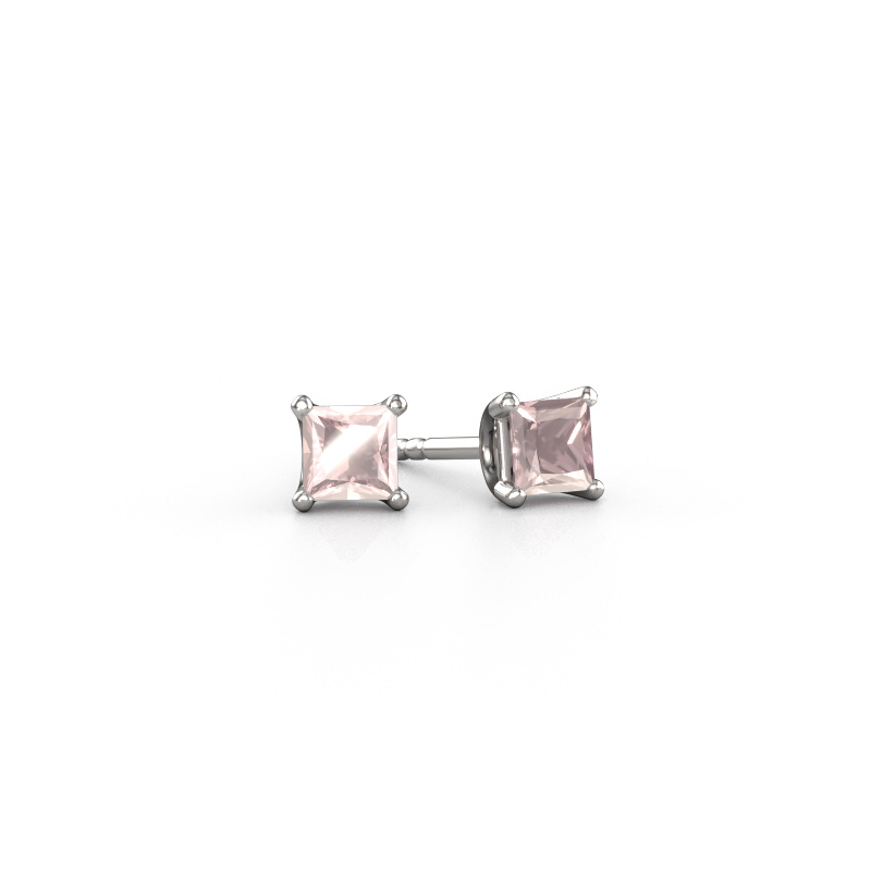 Image of Stud earrings Sam SQR 585 white gold Morganite champagne 4 mm