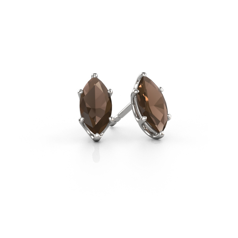 Image of Stud earrings Sam MRQ 950 platinum Smokey quartz 10x5 mm