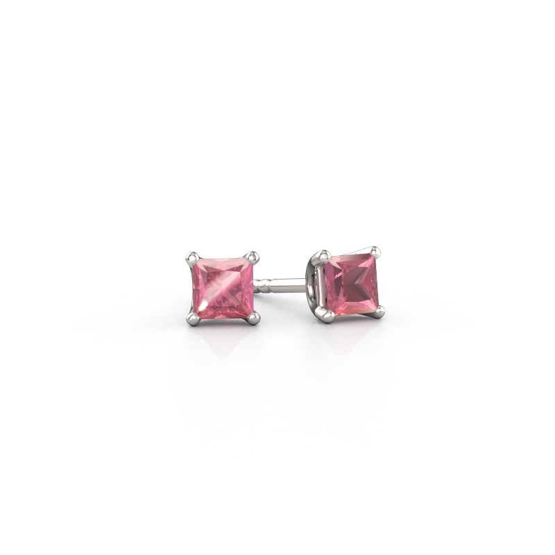 Bild av Stiftörhängen Sam SQR 950 platina Rosa turmalin 4 mm