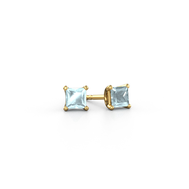 Image of Stud earrings Sam SQR 585 gold Aquamarine 4 mm