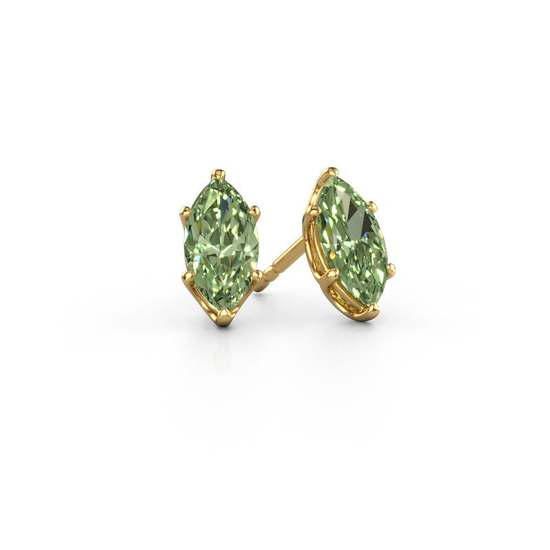 Image of Stud earrings Sam MRQ 585 gold Green lab grown diamond 10x5 mm