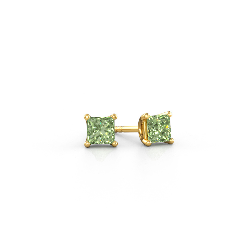Image of Stud earrings Sam SQR 585 gold Green lab grown diamond 4 mm