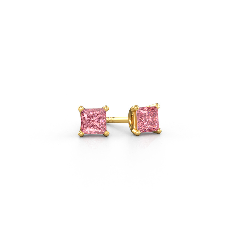 Image of Stud earrings Sam SQR 585 gold Pink lab grown diamond 4 mm