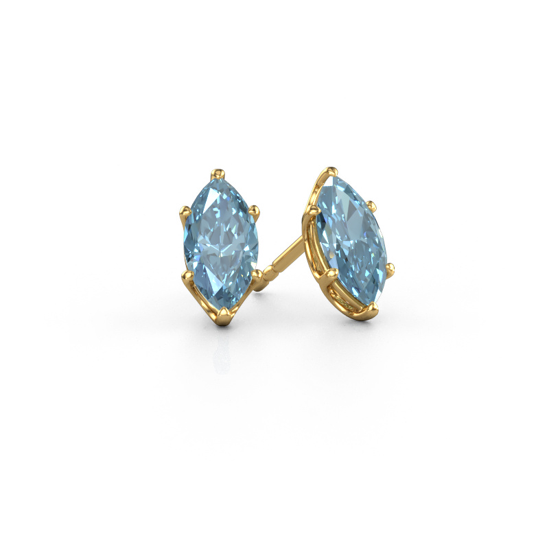 Image de Clous d'oreilles Sam MRQ 585 or jaune Diamant synthétique bleu 10x5 mm