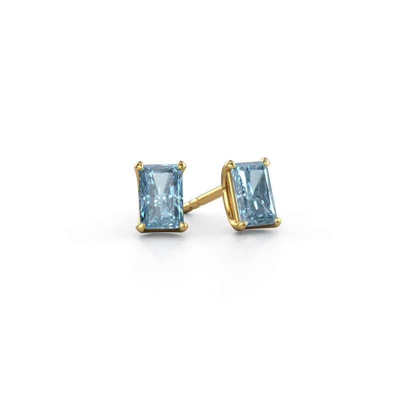 Image de Clous d'oreilles Sam RAD 585 or jaune Diamant synthétique bleu 6x4 mm