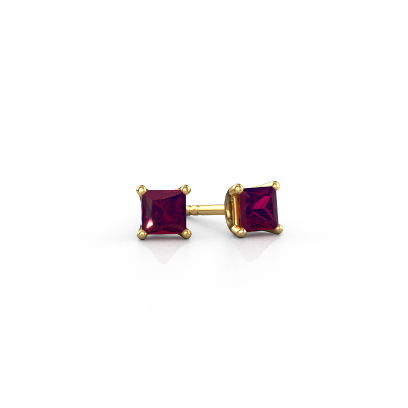 Image of Stud earrings Sam SQR 585 gold Rhodolite 4 mm