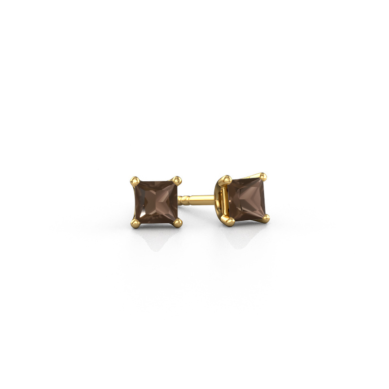 Image of Stud earrings Sam SQR 585 gold Smokey quartz 4 mm