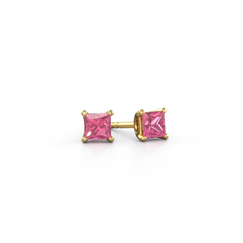 Afbeelding van Oorstekers Sam SQR 585 goud Roze saffier 4 mm