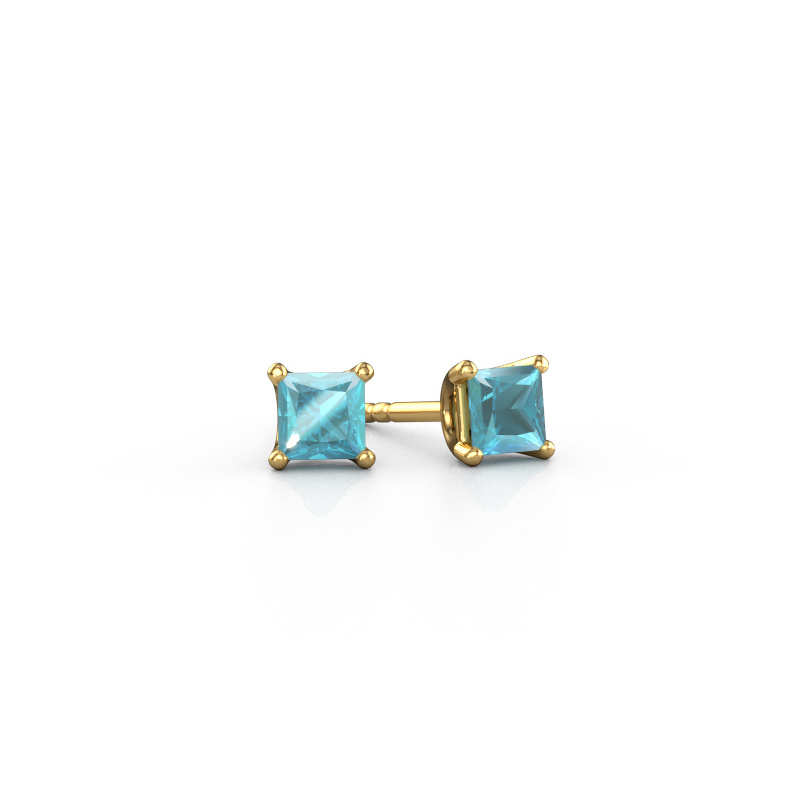 Image of Stud earrings Sam SQR 585 gold Blue topaz 4 mm