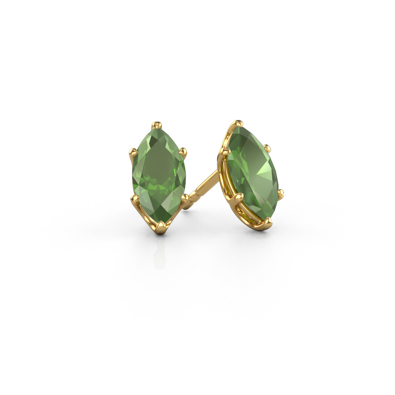 Image of Stud earrings Sam MRQ 585 gold Tourmaline green 10x5 mm