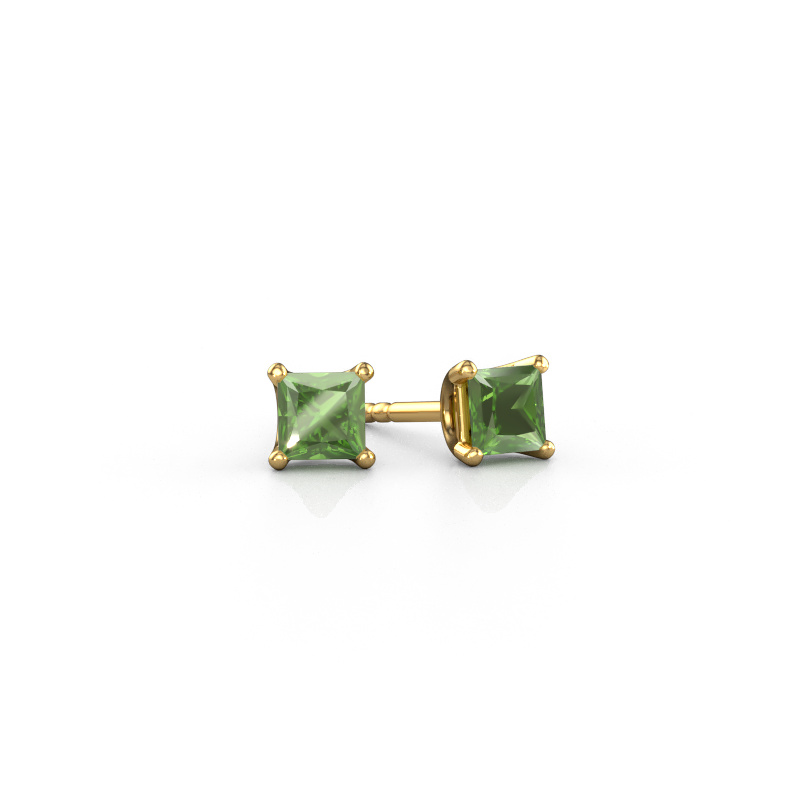 Image of Stud earrings Sam SQR 585 gold Tourmaline green 4 mm