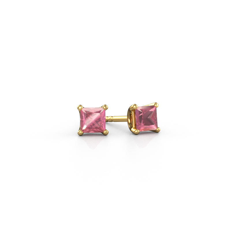 Image of Stud earrings Sam SQR 585 gold Tourmaline pink 4 mm