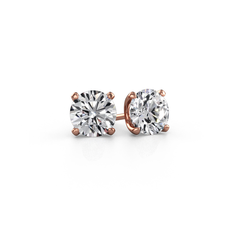Image of Stud earrings Sam RND 585 rose gold Diamond 3.00 crt