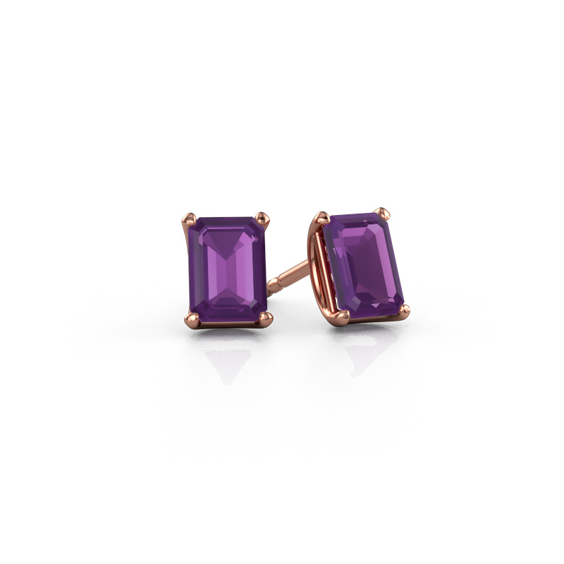 Image of Stud earrings Sam EME 585 rose gold Amethyst 7x5 mm