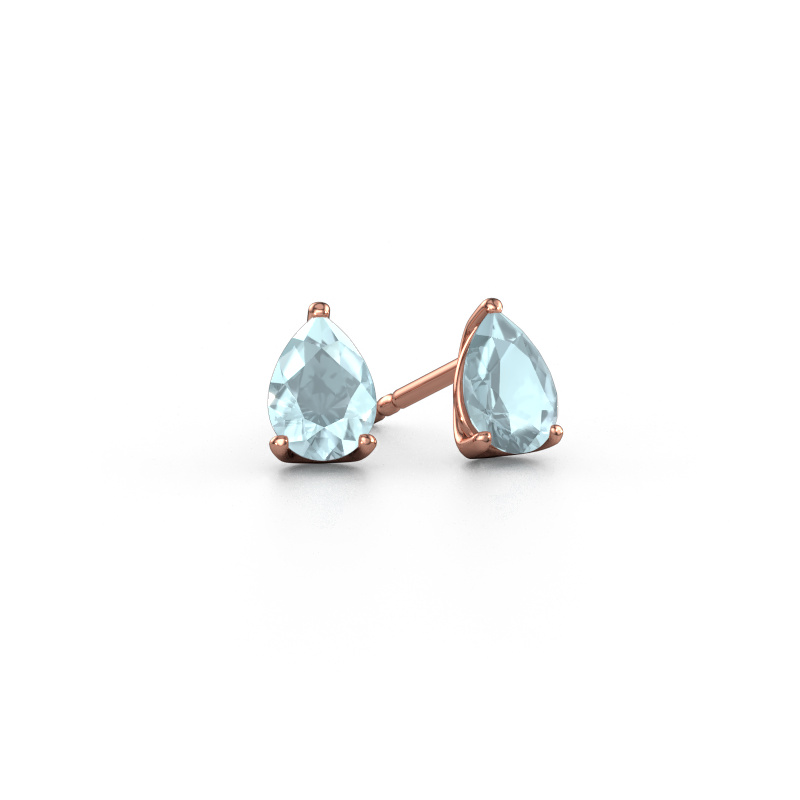 Image de Clous d'oreilles Sam PER 585 or rose Aigue-marine 7x5 mm