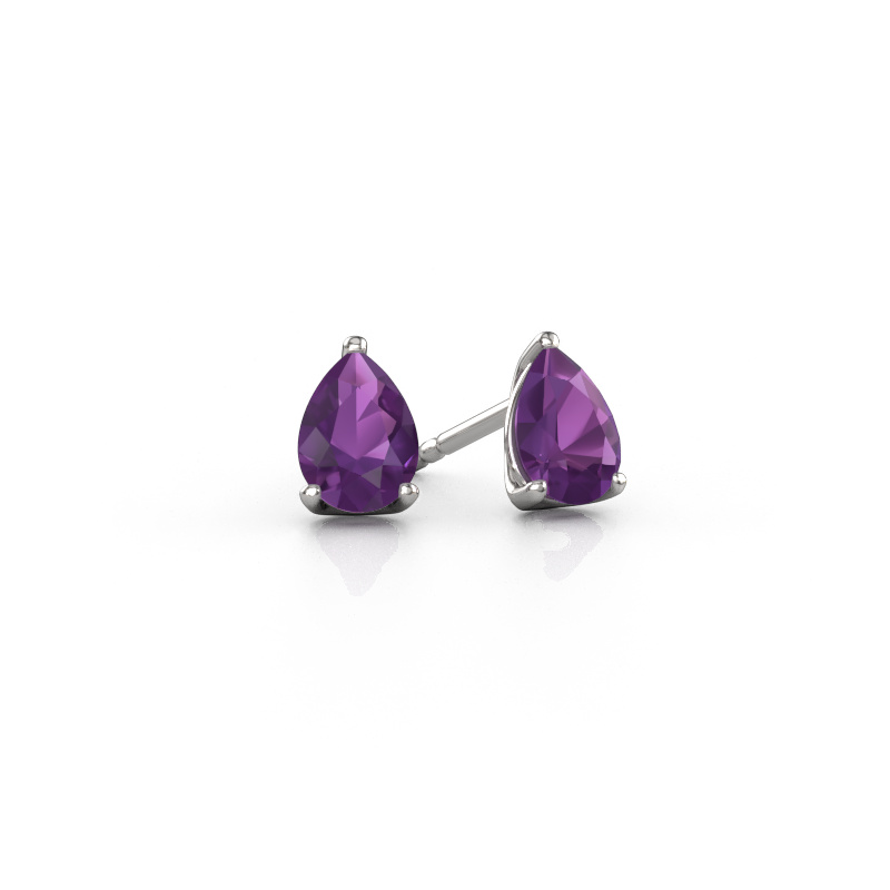 Image of Stud earrings Sam PER 585 white gold Amethyst 7x5 mm