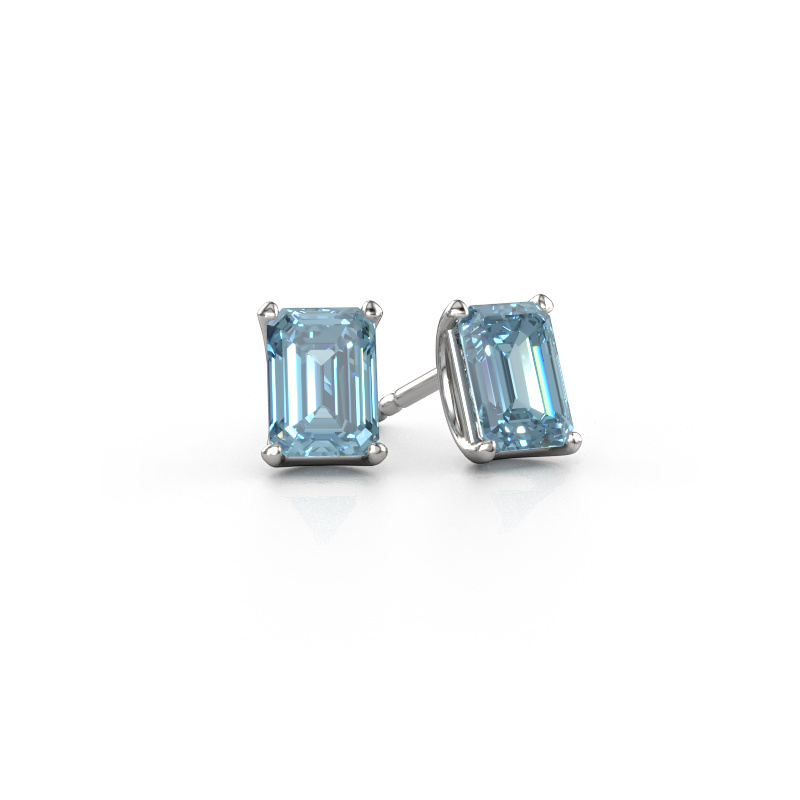 Afbeelding van Oorstekers Sam EME 950 platina Blauwe lab grown diamant 7x5 mm
