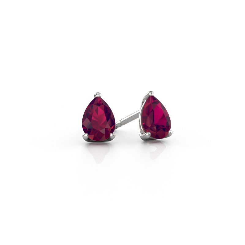 Image de Clous d'oreilles Sam PER 585 or blanc Rhodolite 7x5 mm