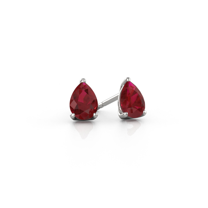 Image of Stud earrings Sam PER 950 platinum Ruby 7x5 mm
