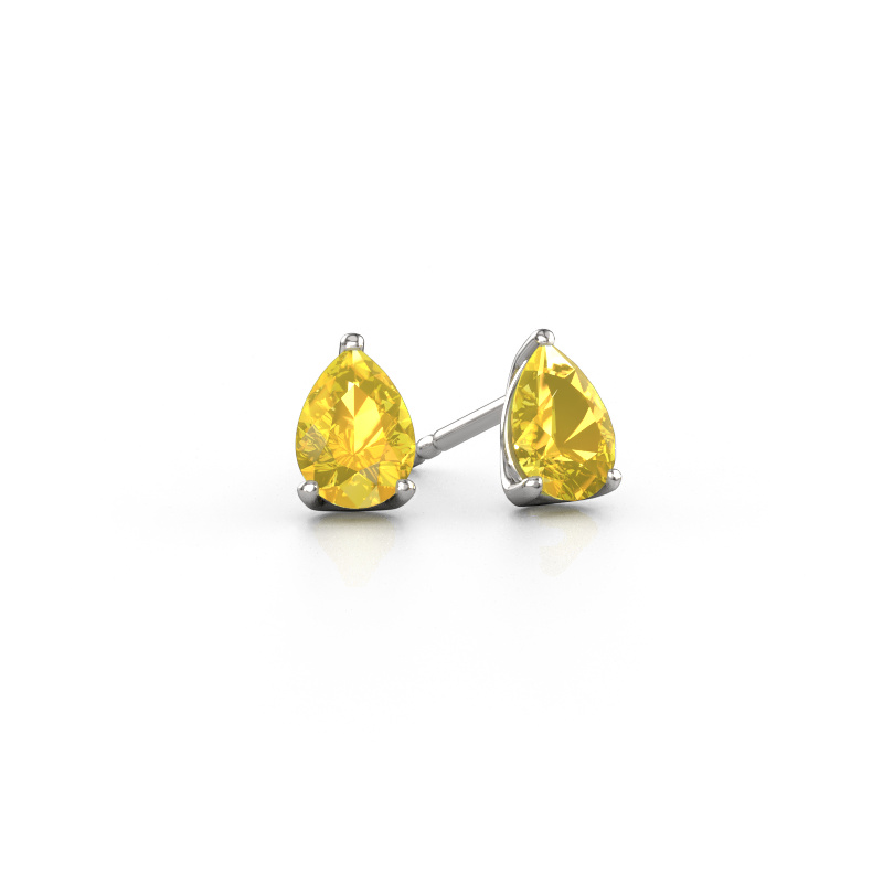Image de Clous d'oreilles Sam PER 585 or blanc Saphir jaune 7x5 mm