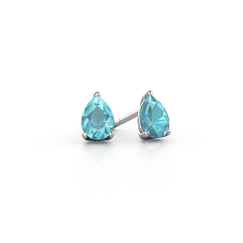 Image de Clous d'oreilles Sam PER 585 or blanc Topaze bleue 7x5 mm