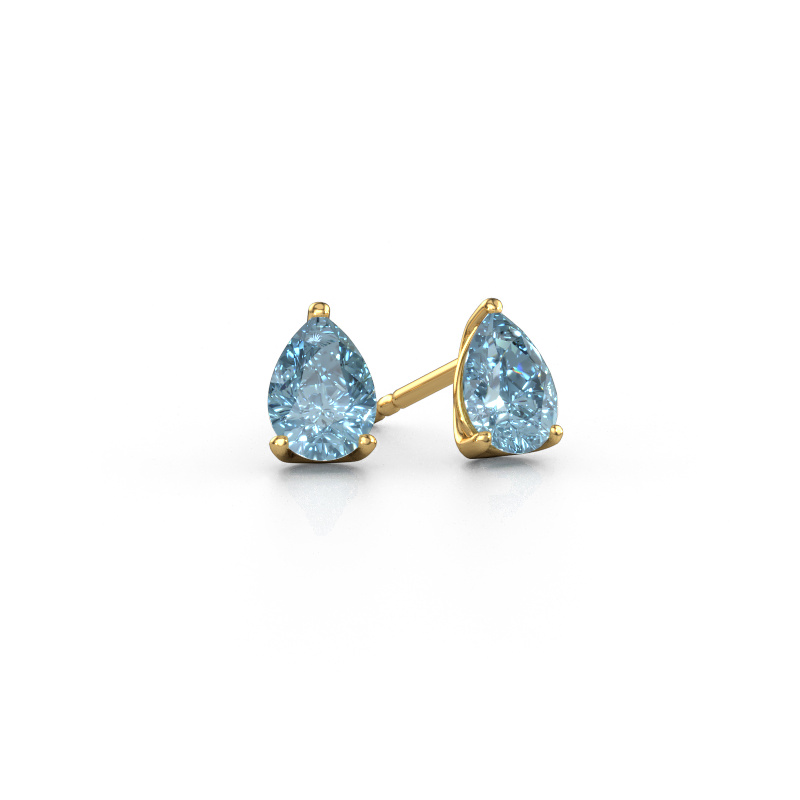 Image of Stud earrings Sam PER 585 gold Blue lab grown diamond 7x5 mm
