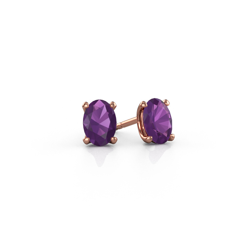 Image of Stud earrings Sam OVL 585 rose gold Amethyst 7x5 mm
