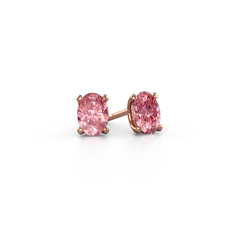 Afbeelding van Oorstekers Sam OVL 585 rosé goud Roze lab grown diamant 7x5 mm