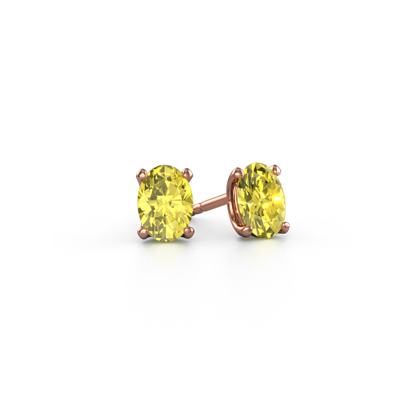 Afbeelding van Oorstekers Sam OVL 585 rosé goud Gele lab grown diamant 7x5 mm