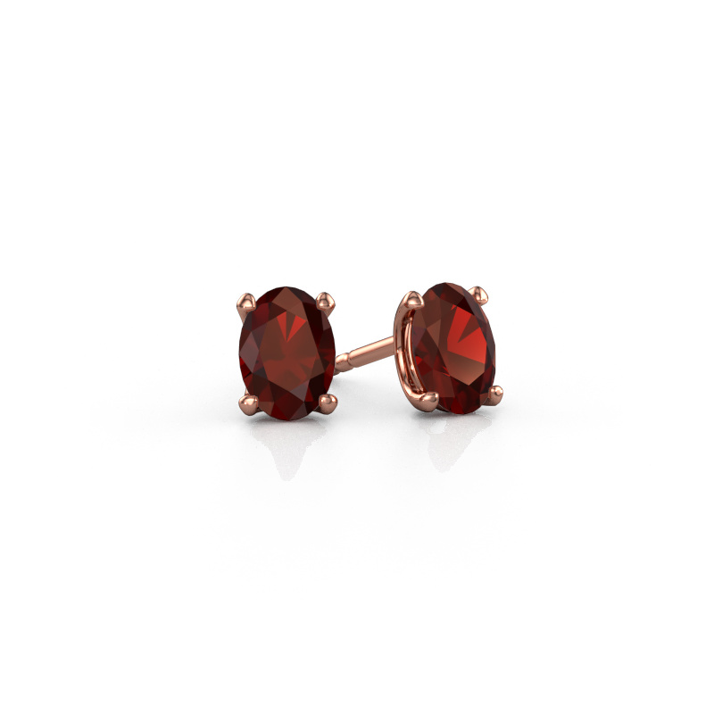 Image de Clous d'oreilles Sam OVL 585 or rose Grenat 7x5 mm