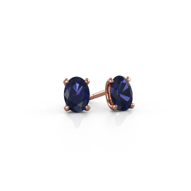 Image of Stud earrings Sam OVL 585 rose gold Sapphire 7x5 mm