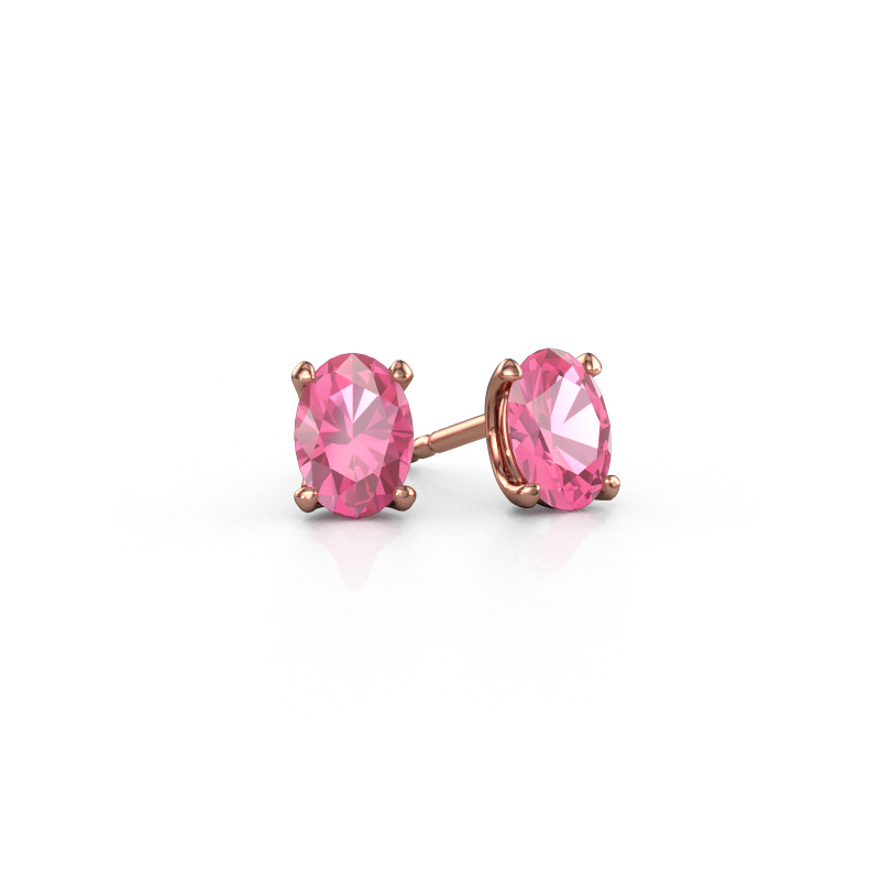 Image de Clous d'oreilles Sam OVL 585 or rose Saphir rose 7x5 mm