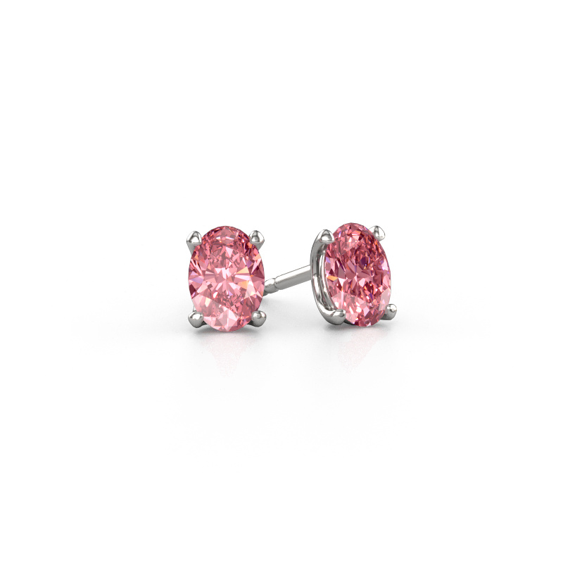 Afbeelding van Oorstekers Sam OVL 585 witgoud Roze lab grown diamant 7x5 mm