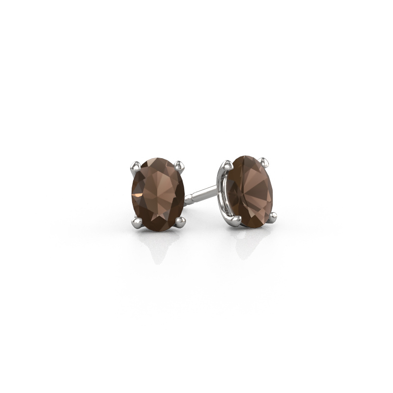 Image of Stud earrings Sam OVL 950 platinum Smokey quartz 7x5 mm