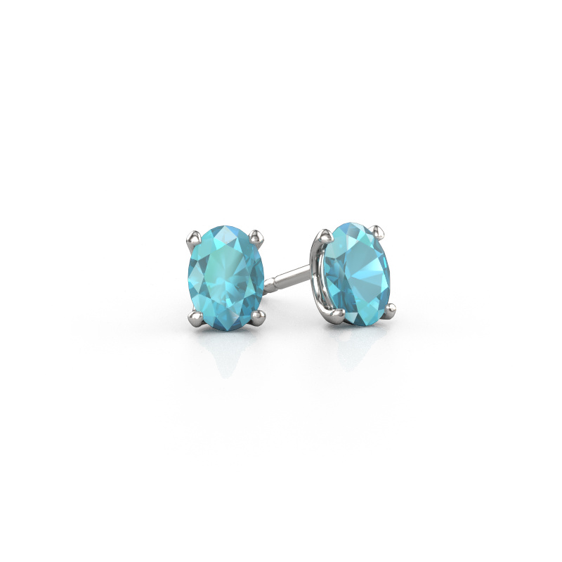 Image of Stud earrings Sam OVL 950 platinum Blue topaz 7x5 mm