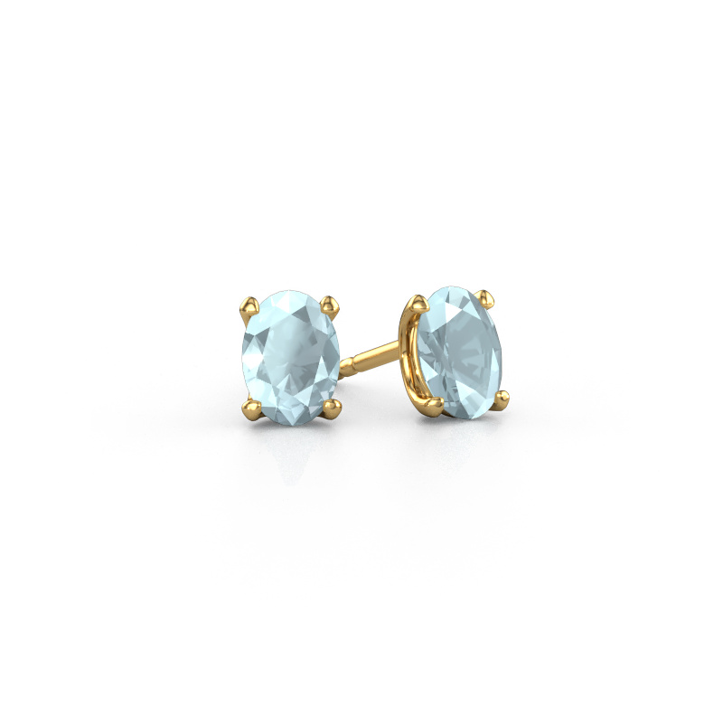 Image de Clous d'oreilles Sam OVL 585 or jaune Aigue-marine 7x5 mm