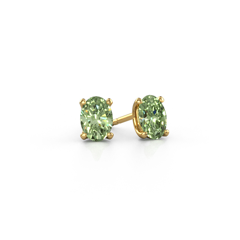 Image of Stud earrings Sam OVL 585 gold Green lab grown diamond 7x5 mm