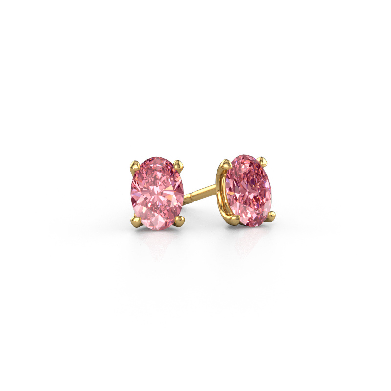 Image of Stud earrings Sam OVL 585 gold Pink lab grown diamond 7x5 mm