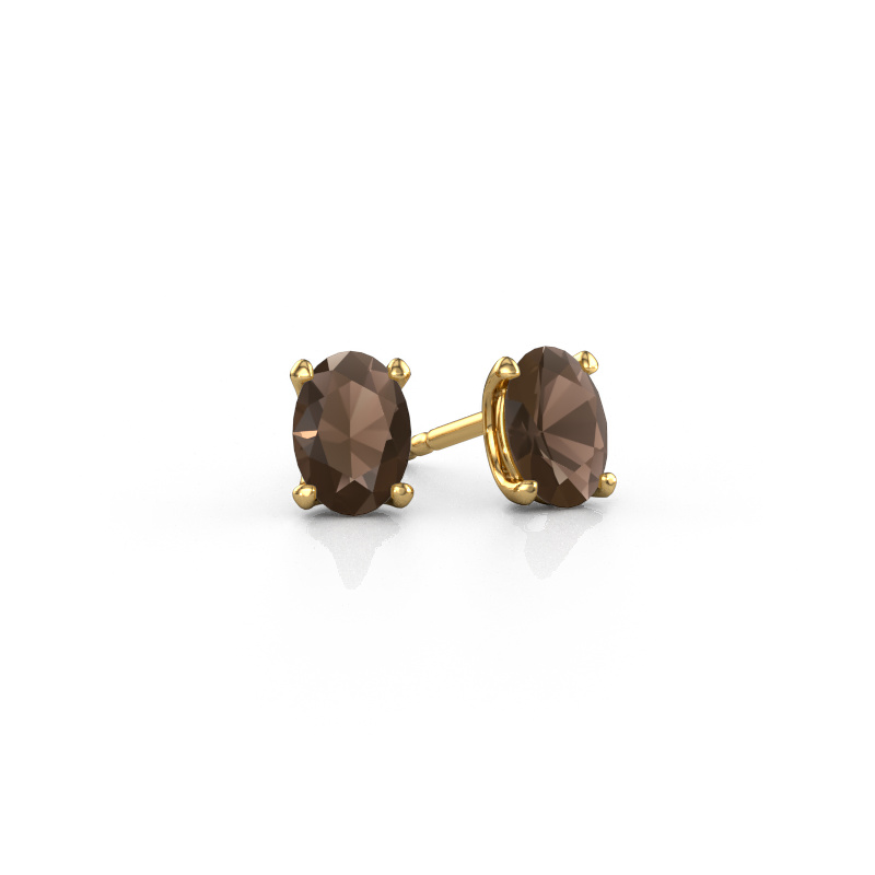 Image de Clous d'oreilles Sam OVL 585 or jaune Quartz fumé 7x5 mm