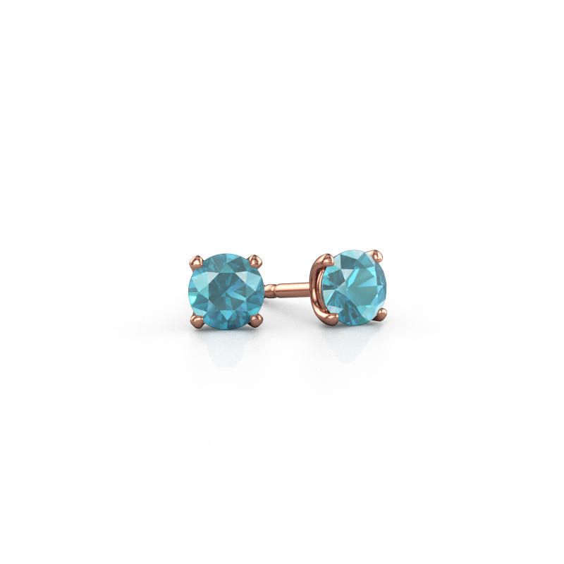 Image de Clous d'oreilles Sam RND 585 or rose Topaze bleue 5 mm