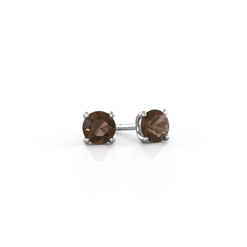 Image of Stud earrings Sam RND 950 platinum Smokey quartz 5 mm